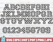 Checkered Alphabet and Numbers SVG Cut File commercial use instant download SVG Font digital letters vector clip art