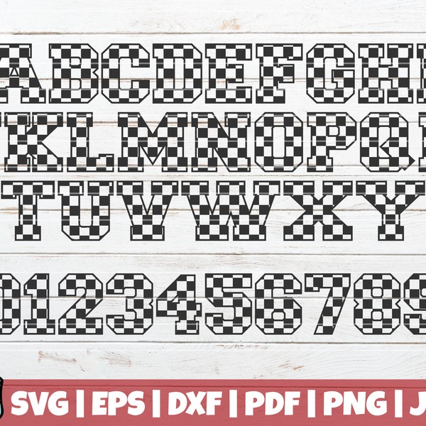 Checkered Alphabet and Numbers SVG Cut File | commercial use | instant download | SVG Font | digital letters | vector clip art