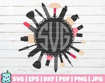 Makeup Monogram SVG Cut File | commercial use | instant download | digital vector clip art | mascara svg | makeup bag design