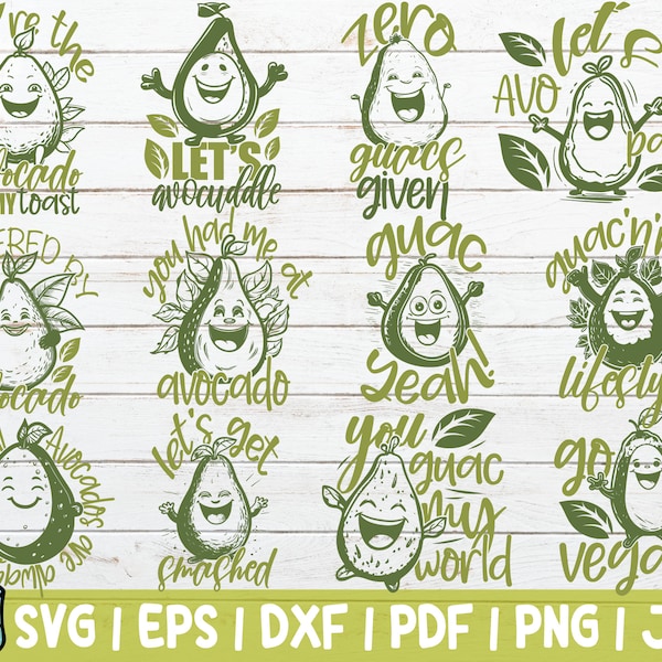 Happy Avocado SVG Bundle  | Avocado SVG Cut Files | instant download | commercial use | Vegan SVG | Avocado Humour