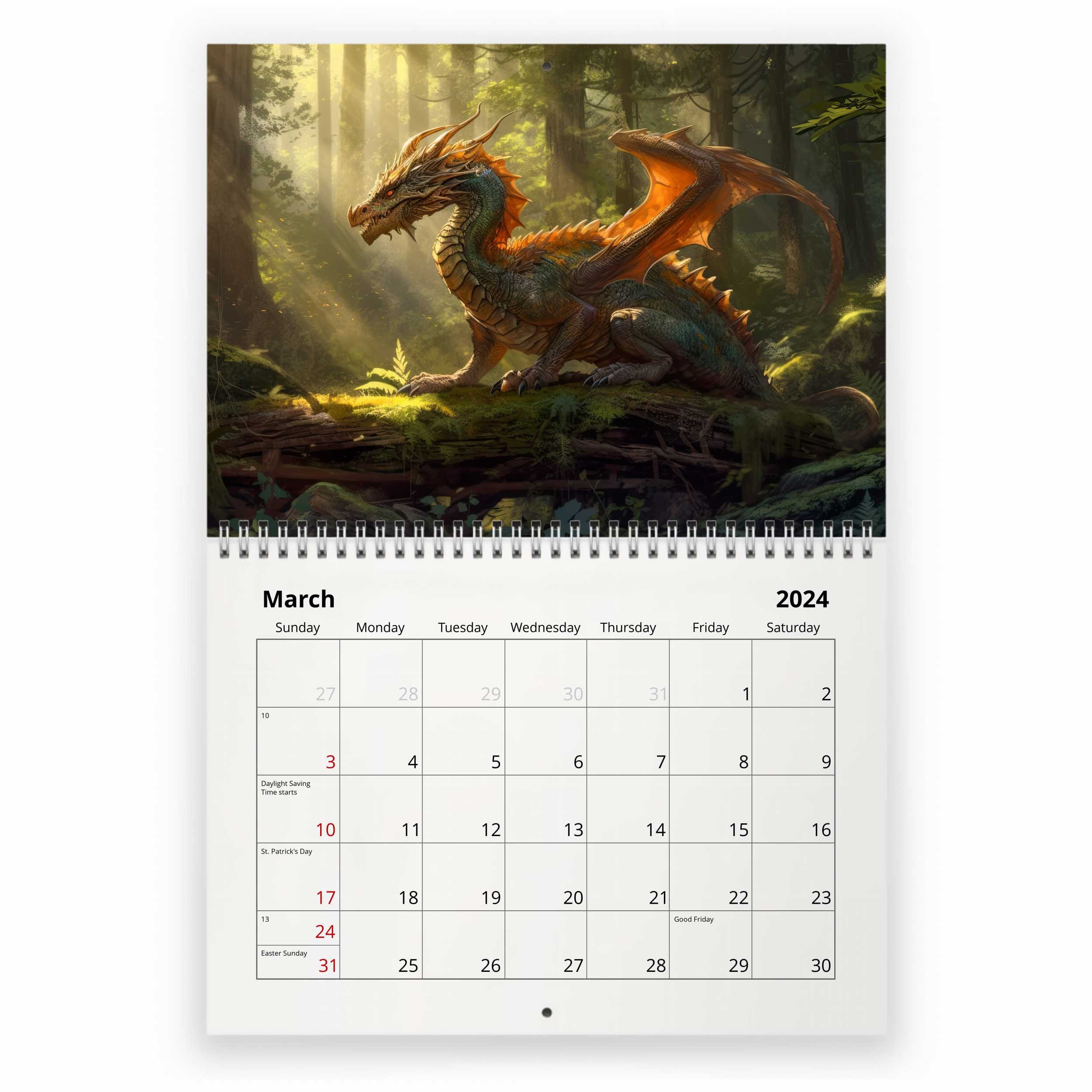 Dragons 2024 Wall Calendar sold by Bored Marisa SKU 97159569 Printerval