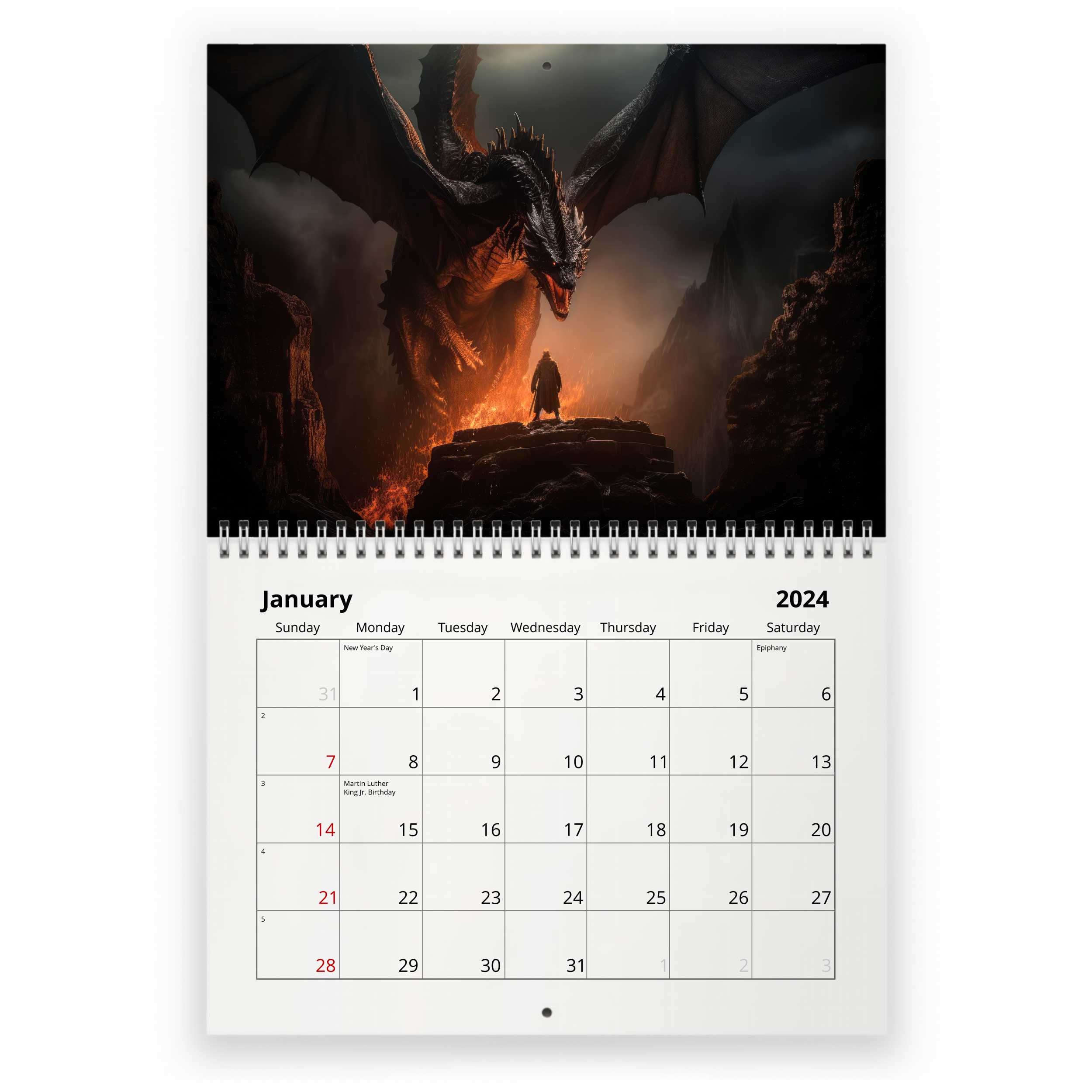 Dragons 2024 Wall Calendar sold by Bored Marisa SKU 97159569 Printerval