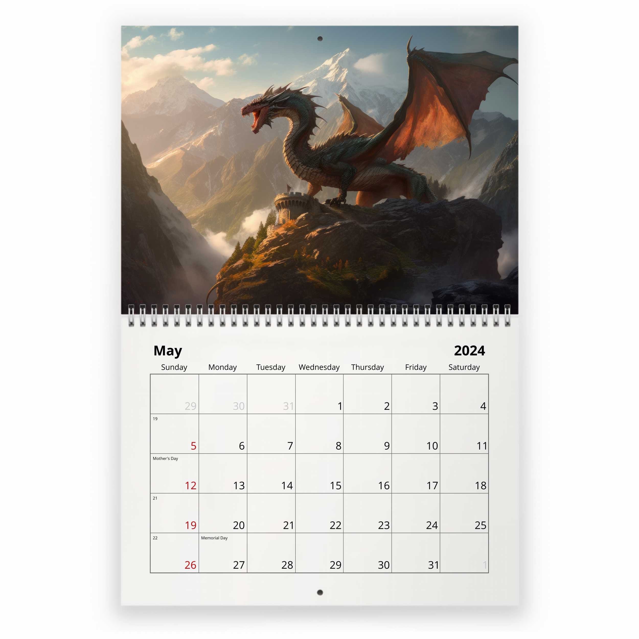 Dragons 2024 Wall Calendar sold by Bored Marisa SKU 97159569 Printerval