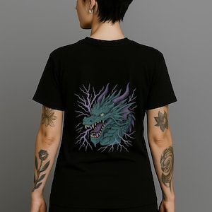 Electric Dragon Tee, Gothic Streetwear Graphic T-Shirt, Mythical Fantasy Dragon Shirt, Unisex 2XL 3XL