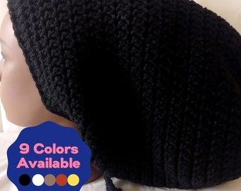 Black Dreadlock Beanie, Rasta Tam, Dreads Hat, Crochet Slouchy Beanie, Large Loc Tam, Black Knit Cap, XLarge