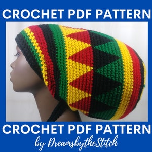 Crochet Rasta Crown Digital Pattern, Dreadlock Rasta Hat Crochet Blueprint, Reggae Dreads Beanie Download Instructions