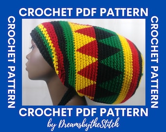 Crochet Rasta Crown Digital Pattern, Dreadlock Rasta Hat Crochet Blueprint, Reggae Dreads Beanie Download Instructions