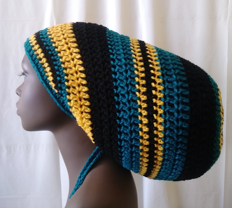 Dreadlock Beanie Rasta Hat Black Gold Dreadlock Hat Slouchy Beanie