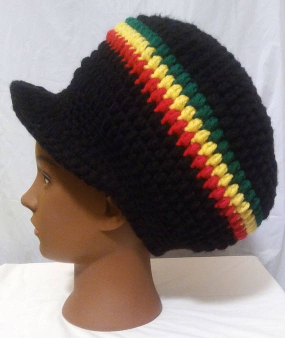 Rasta Reggae Stripe Oversize Slouch Pull On Beanie Cap Hat Red Green Yellow