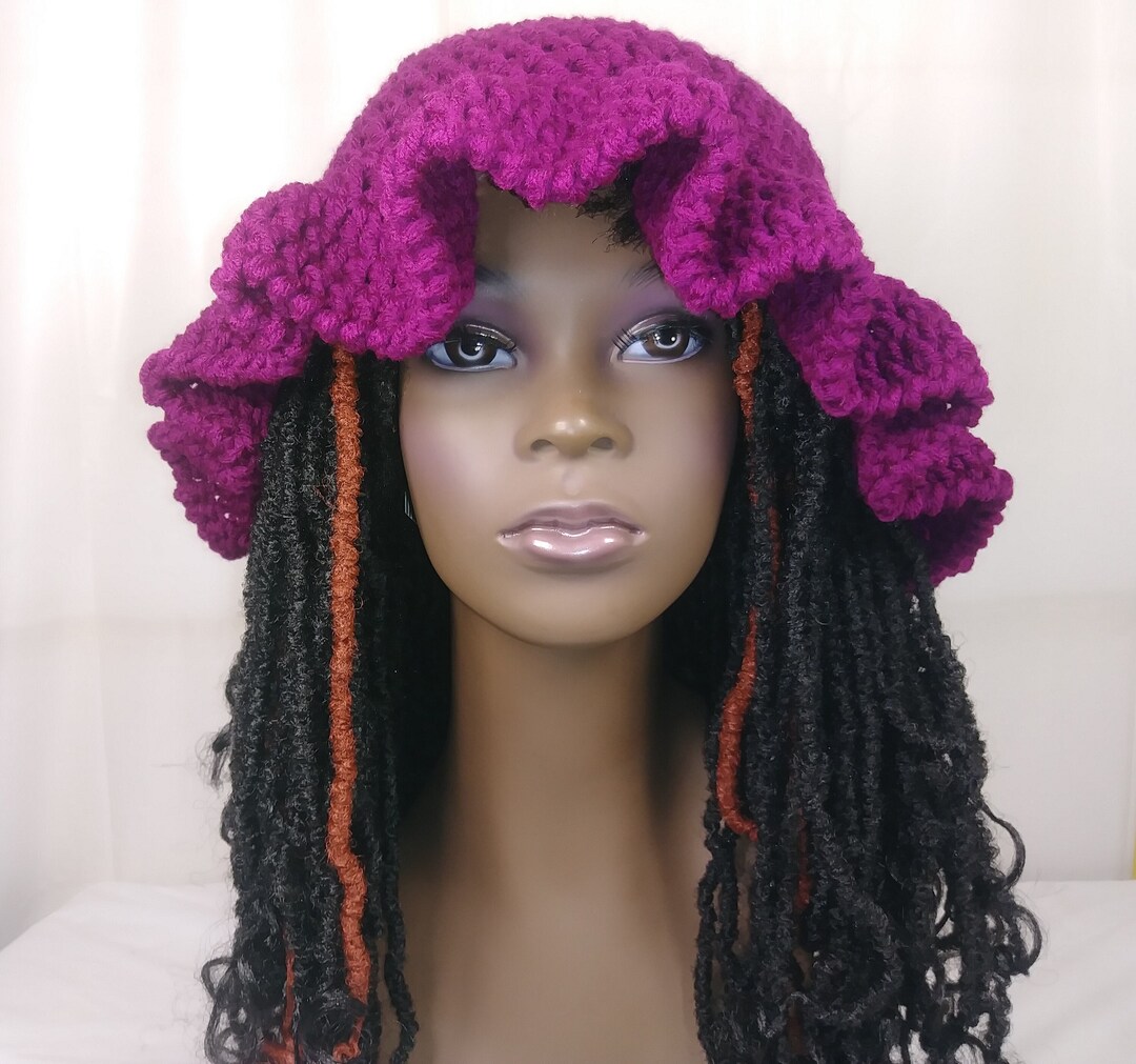 Crochet Ruffled Bucket Hat, Knit Ruffle Cloche Hat, Ruffle Brim Hat