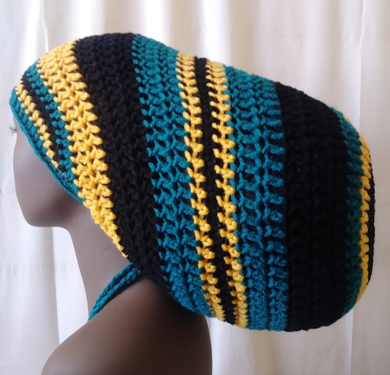 Dreadlock Beanie Rasta Hat Black Gold Dreadlock Hat Slouchy Beanie