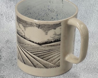 Keramik-Tasse mit Siebdruck, Retro Feld-Siebdruck, innen weiß gepunktet, 300ml, geometrisches Muster, Heimdekoration