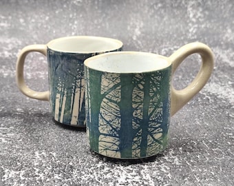 Handgefertigtes Espresso Tassen Set | Wald Druck, gepunktete Glasur