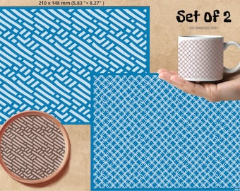 Blaues geometrisches Muster Siebdruck - Design ineinander greifende Kreise