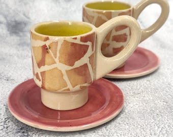 Handgefertigtes Terrazzo Espresso Tassen Set - Rosa & Gelber italienischer Kaffee