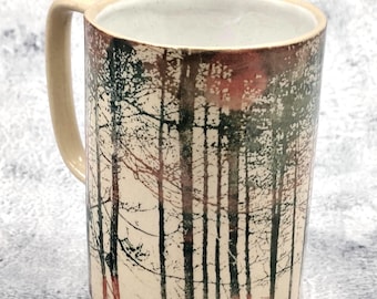 Handgefertigte Keramik-Tasse, Weiß & Grün, Natur-Druck, Geschenk für Teeliebhaber, 300 ml