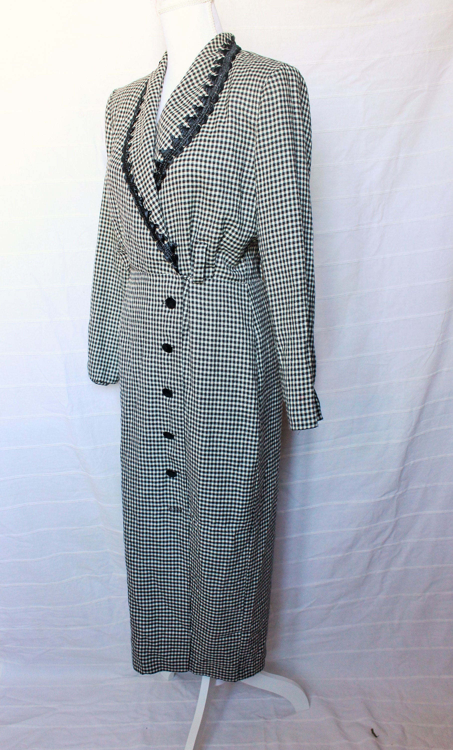Retro 80s coat dress black and white plaid wrap dress | Etsy