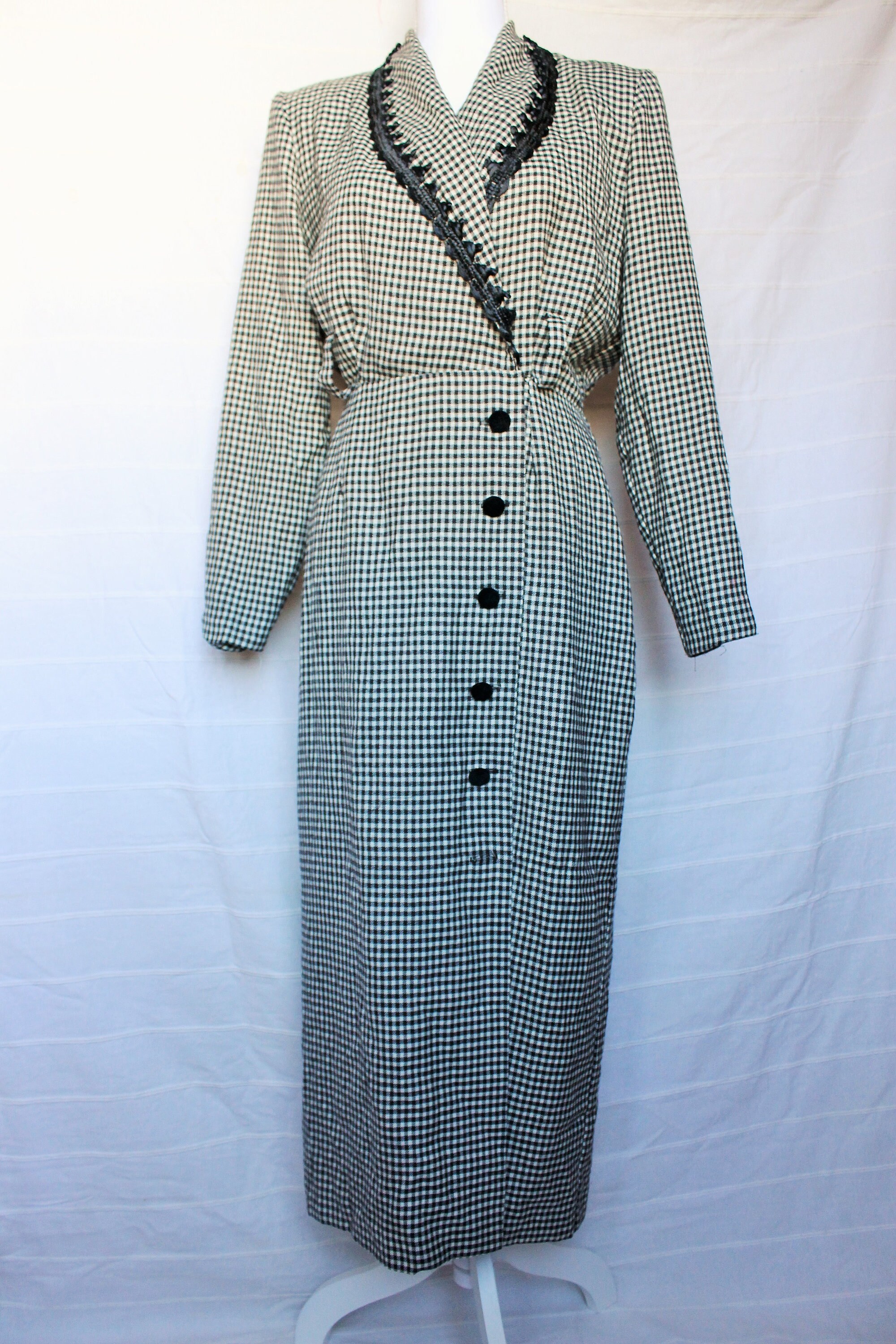 Retro 80s coat dress black and white plaid wrap dress | Etsy