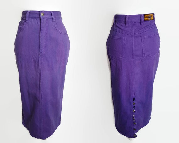purple denim skirt