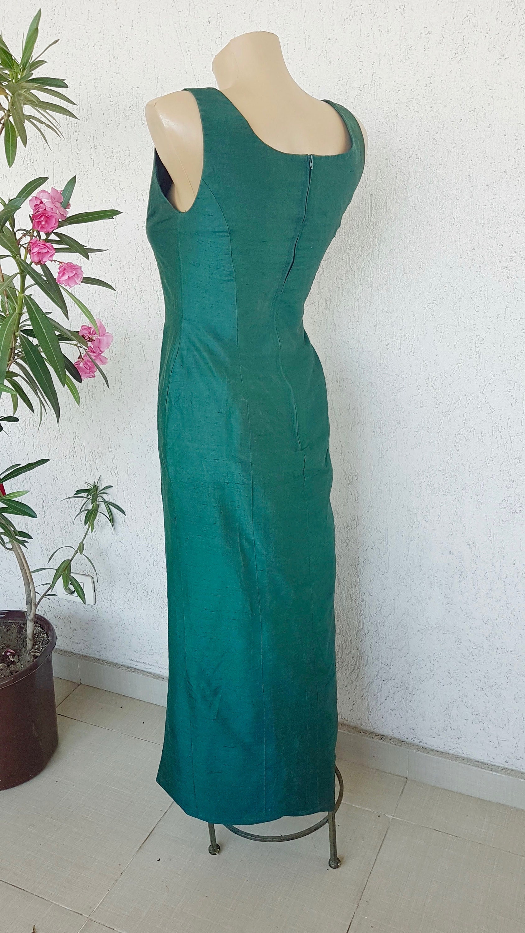 80s Emerald Green Silk Maxi Dress 90s Evening Ball Gown - Etsy UK