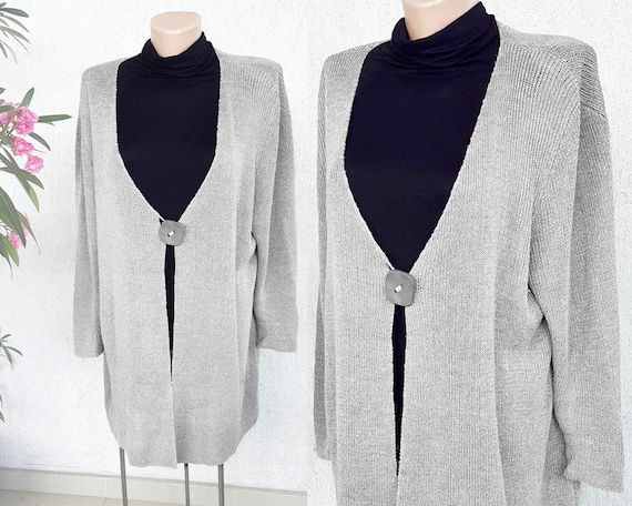 80s silver grey knit linen oversized cardigan