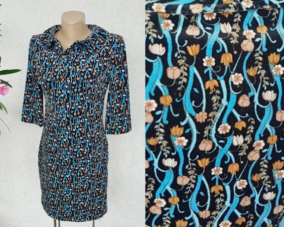 60s mod floral velvet dress button up peter pan co