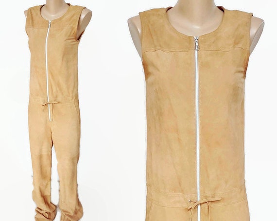 VTG suede leather camel brown jumpsuit / 90s goat