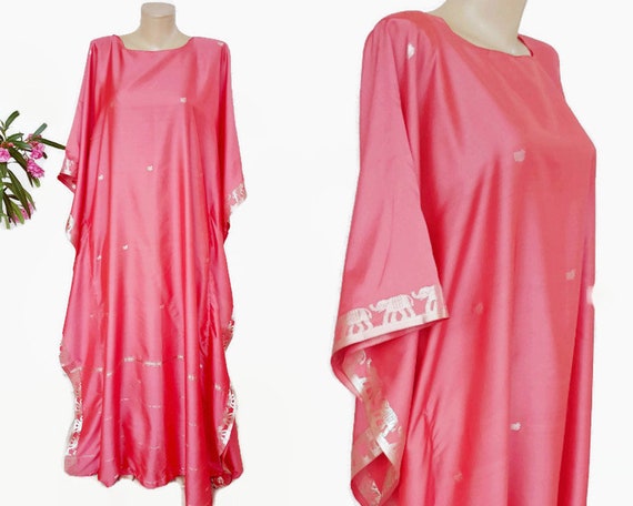 60s Vintage Indian Dress Pink Gold Kimono Brocade