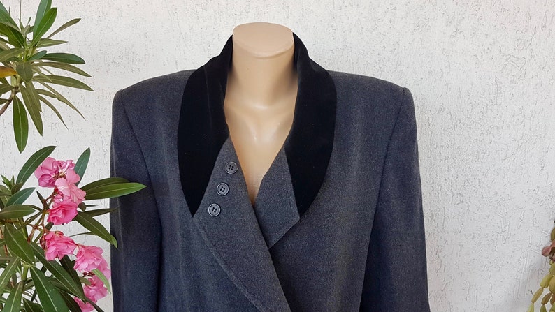 80s grey wool and velvet coat steampunk floor length coat MEDIUM