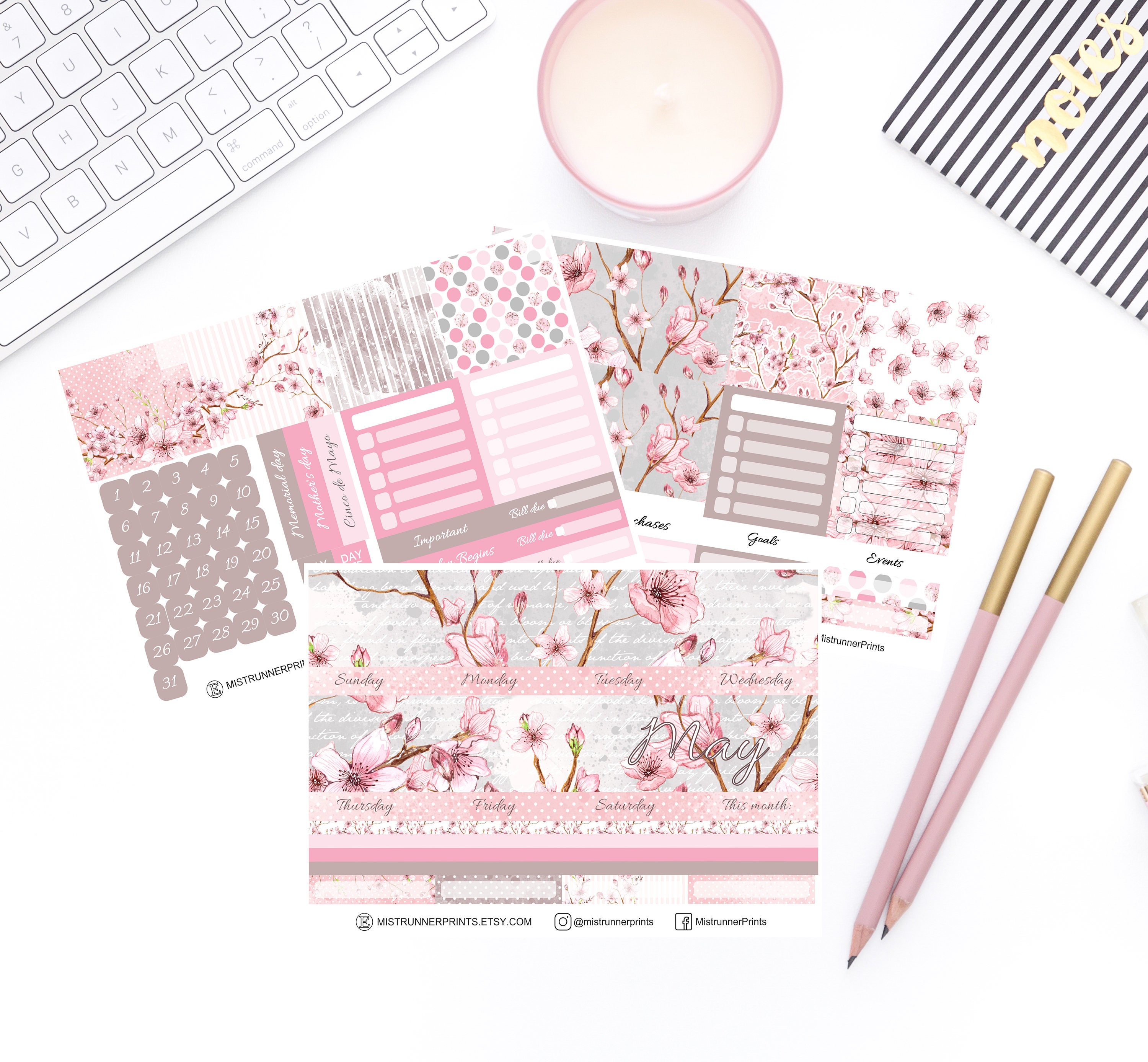 May Monthly Planner Sticker Kit || Monthly Stickers Cherry Pink ...