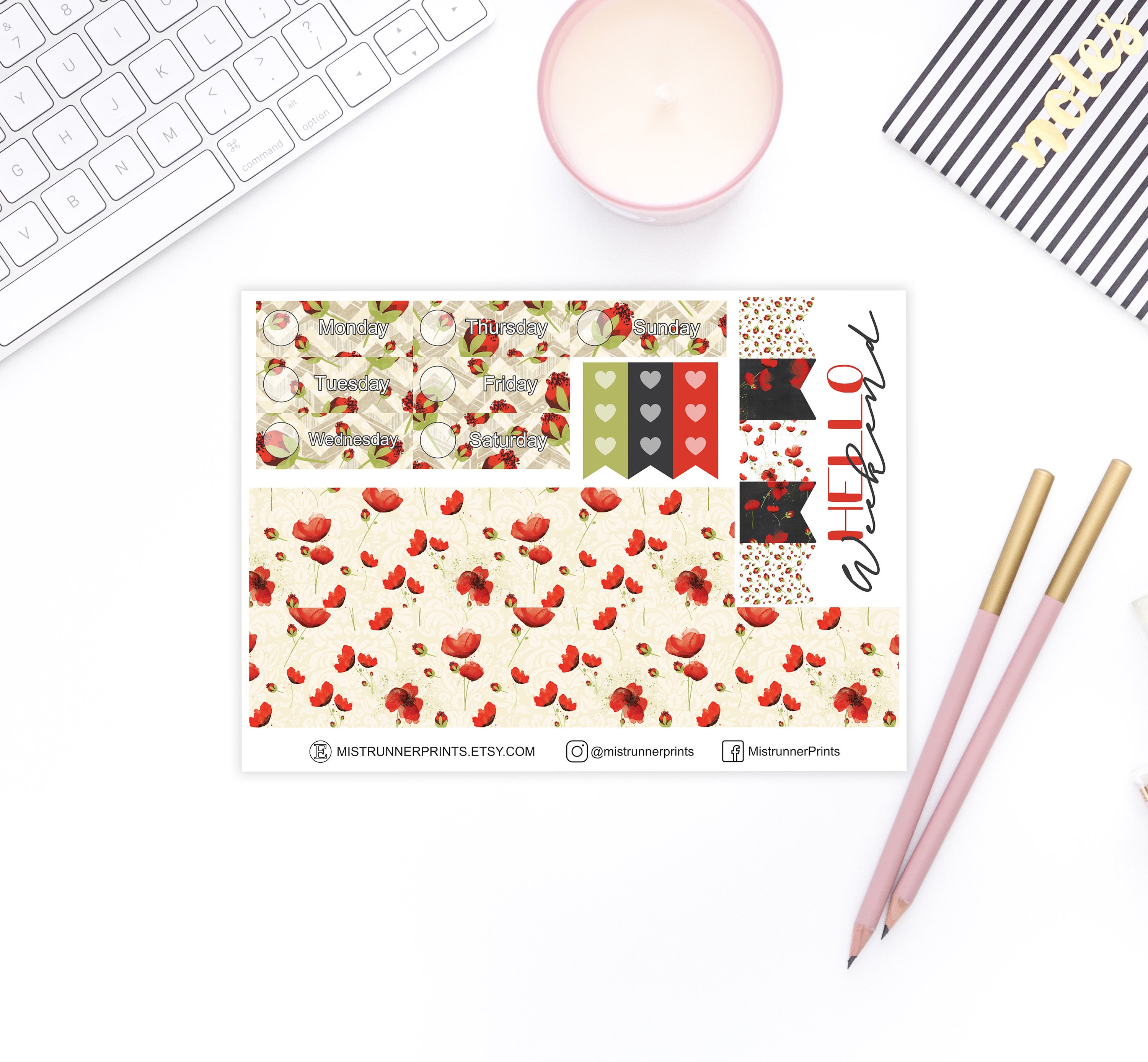 Red Poppy Flower Weekly Planner Sticker Kit - Etsy