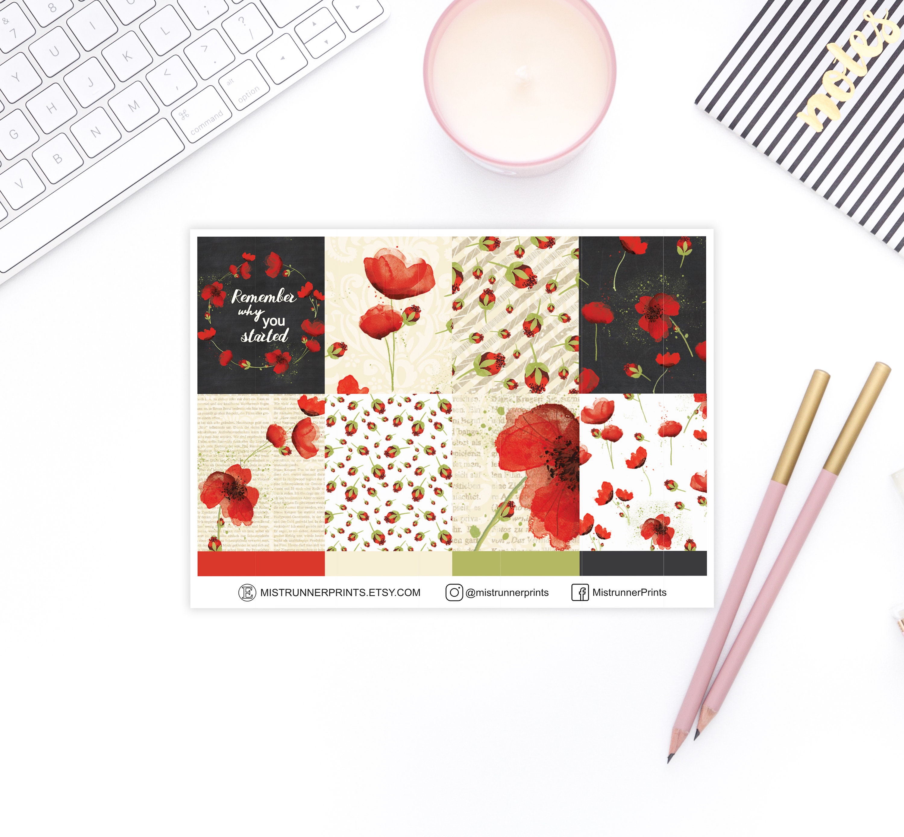 Red Poppy Flower Weekly Planner Sticker Kit - Etsy