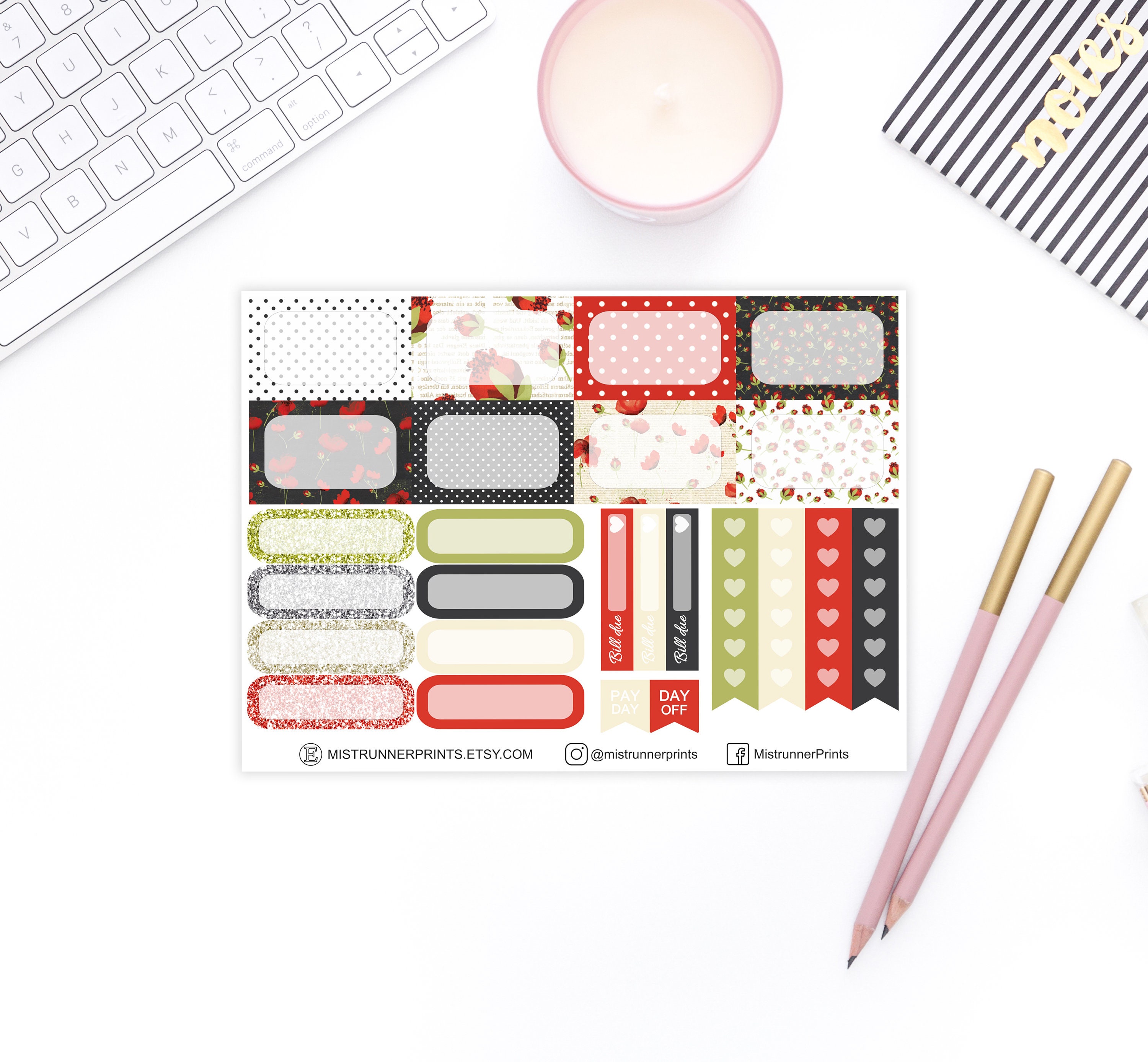Red Poppy Flower Weekly Planner Sticker Kit - Etsy