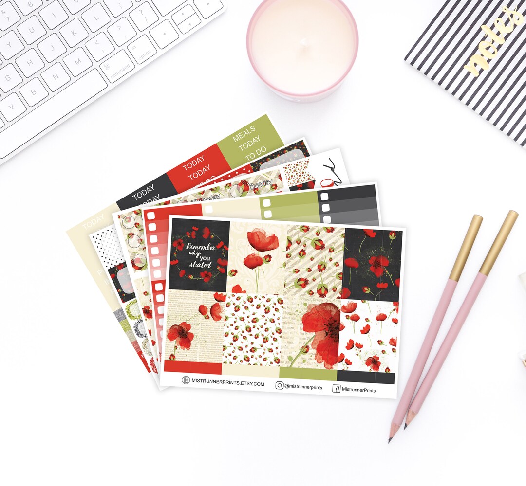 Red Poppy Flower Weekly Planner Sticker Kit - Etsy