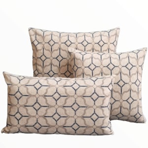 Neutral Hamptons Geometric Indoor Cushion Cover, Hamptons Pillow, Cover Only, Geometric Cushion Cover, Beige Cushions, Cotton Cushion
