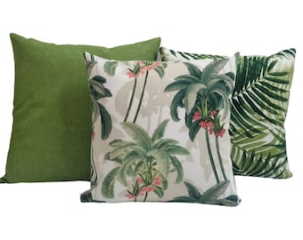 Green Tropical Outdoor Cushion Cover, Cover Only, Green Cushions, Green Pillows, Outdoor Cushions, Tropical Pillows
