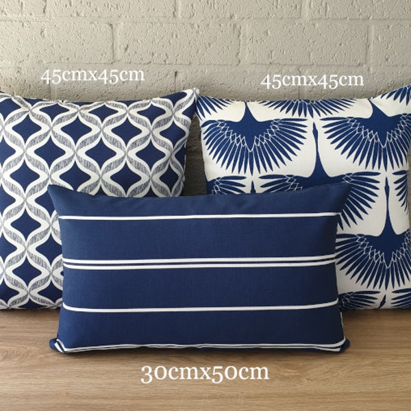 Blue Outdoor Cushion Cover, Cover Only, Hamptons Style Cushions, Blue Cushions, Striped Cushions, Blue Bird Cushions