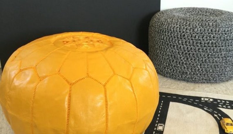 Mustard yellow Artisanal Morrocan Ottoman Pouffe Footstool Farmhouse Handmade Beautiful Hossock Genuine Seat morocan Hand Made pouf