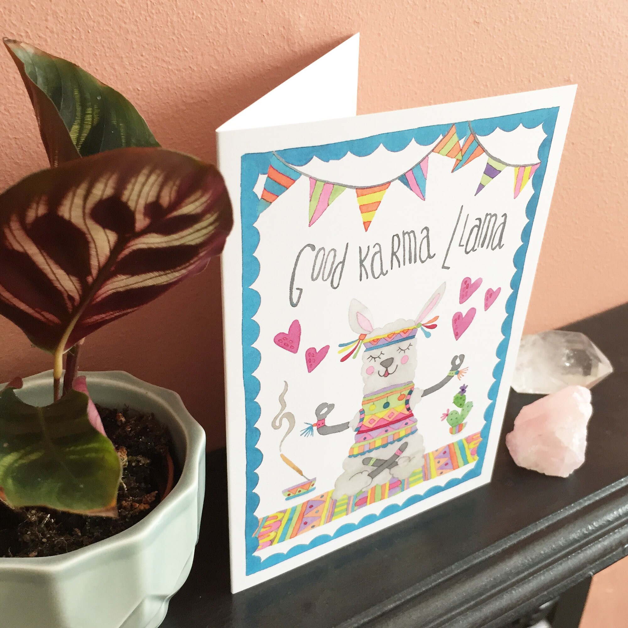 Karma Llama Greetings Card Good Karma Watercolour Card Card for Yoga