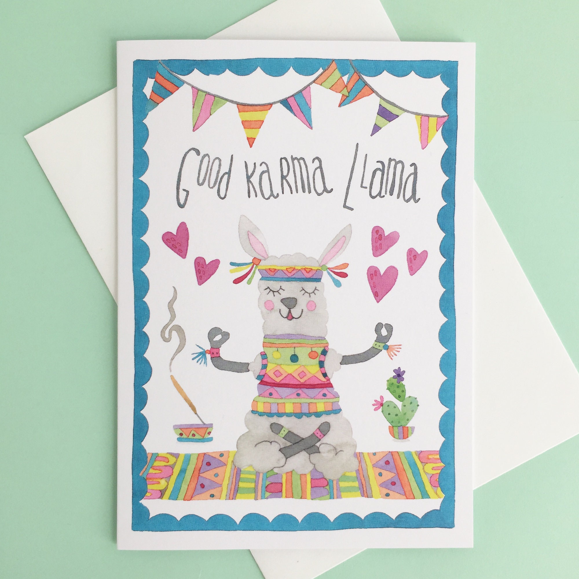 Karma Llama Greetings Card Good Karma Watercolour Card Card for Yoga
