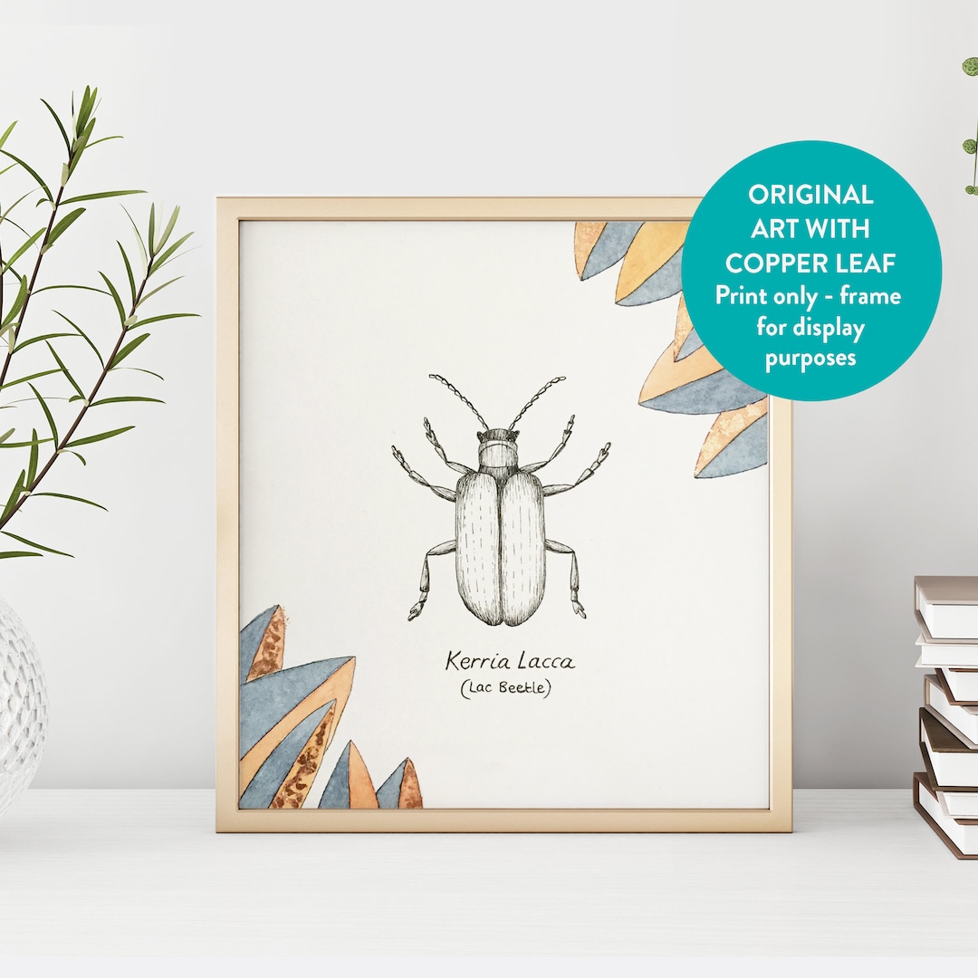 Lac Beetle Original Pen and Ink Drawing Watercolour Copper Leaf Home