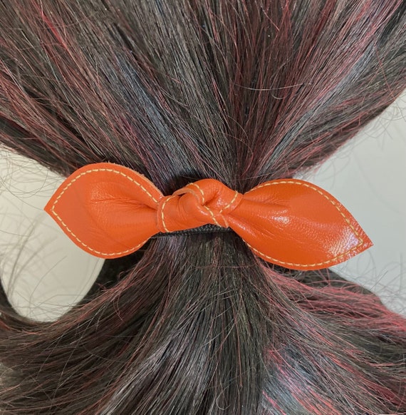 ✨? CC ? 100% Leather Bow Hair Scrunchie ? Oversized Faux Leather Bow Scrunchie: Black Statement Hair  main image 4