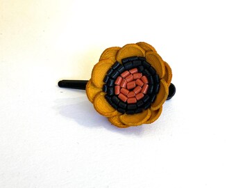 Small yellow leather flower hair clip