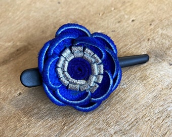 Small blue leather flower hair clip