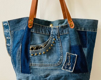 Cabas en patchwork de jeans upcyclés