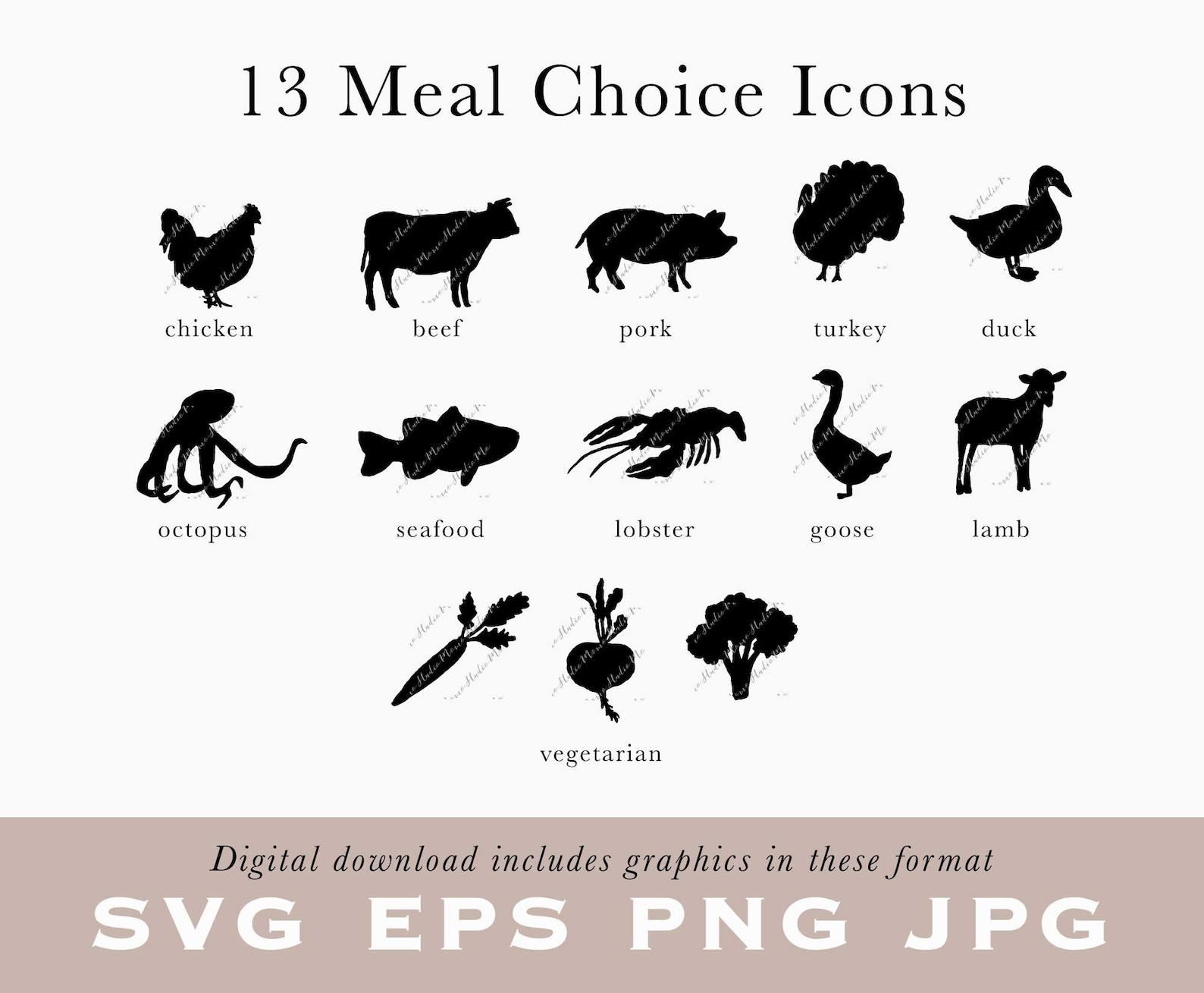MEAL CHOICE Icons for RSVP Card Place Card Beef Vegetarian Etsy Canada