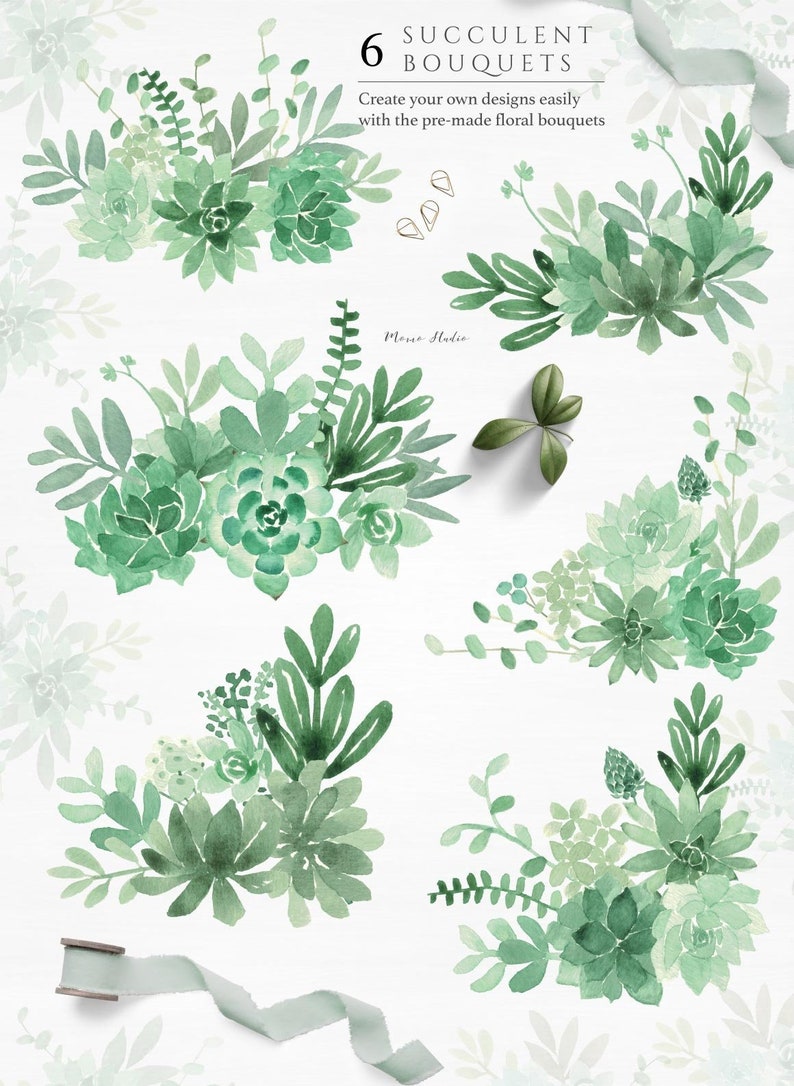 Download Watercolor Succulent Bouquet Succulent Greenery Floral Clip Etsy