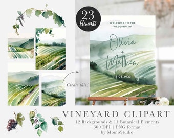 Vineyard Watercolor Landscape Clipart Winery Wedding Invitation Clipart Vineyard Landscape Background Wine Label Wine Tasting png /C03-01