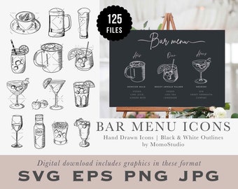 BAR MENU Icons Beer Cocktail Juice Mocktail Spirits Coffee Tea Wedding Bar Menu Clipart Restaurant Drinks Menu Icon Kitchen png svg /B21-31