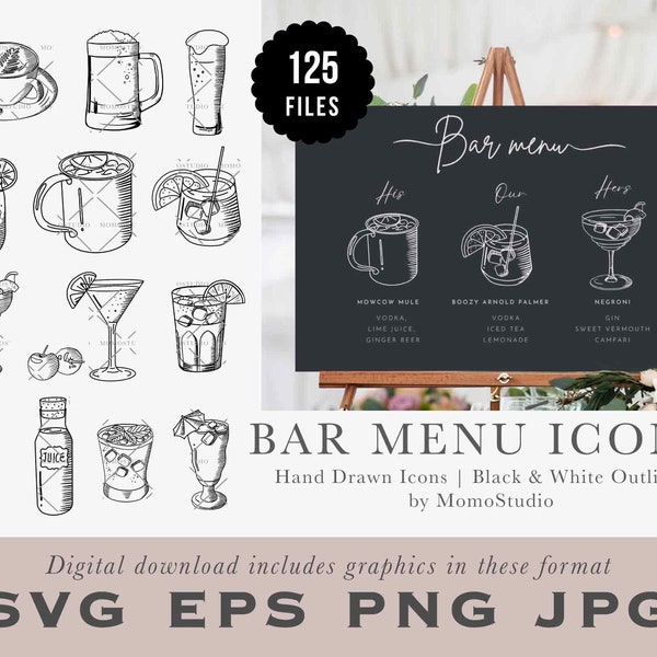 BAR MENU Icons Beer Cocktail Juice Mocktail Spirits Coffee Tea Wedding Bar Menu Clipart Restaurant Drinks Menu Icon Kitchen png svg /B21-31